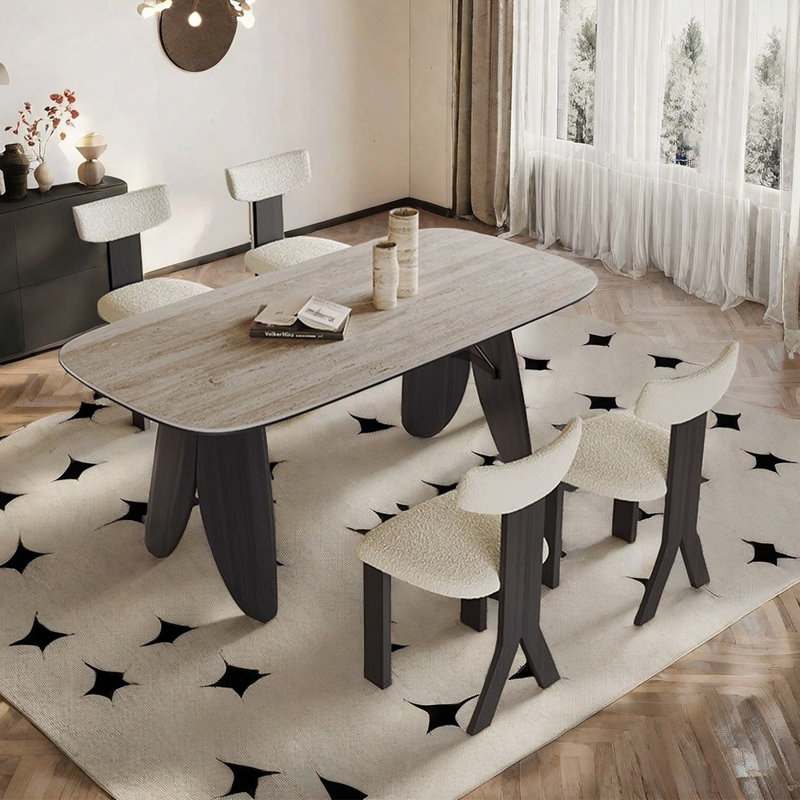 Light luxury retro rectangular dining table set, 29.5"H x 63"L x 31.5"W