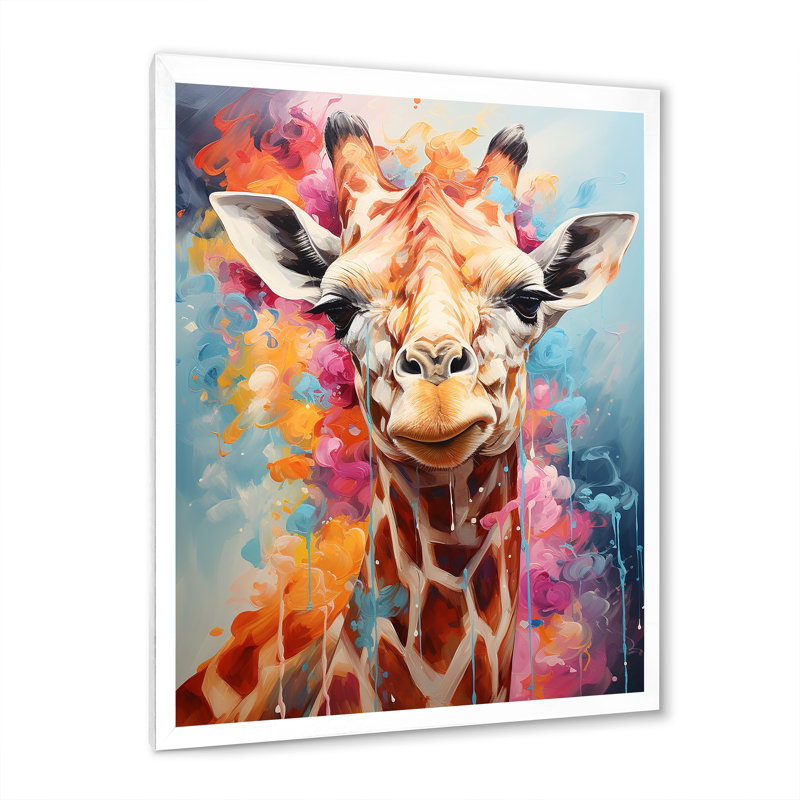 Popart Art, girafe multicolore sur toile, H 44 po x l 34 po x P 1,5 po, Cadre simple blanc