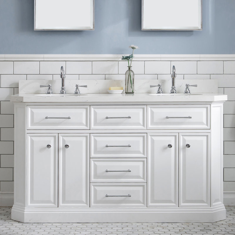 Palace 60'' W Double Vanity, Pure White, Stainless Steel
