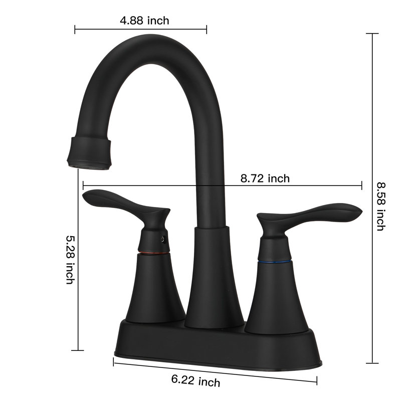Airliss 4-Inch Matte Black Centerset 2-Handle Bathroom Sink Faucet With Drain Assembly, Matte Black