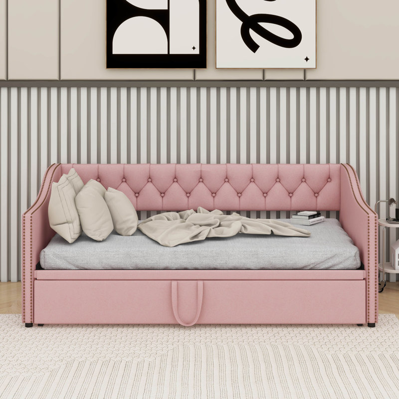 Lit de jour simple rembourré avec couchette, Rose