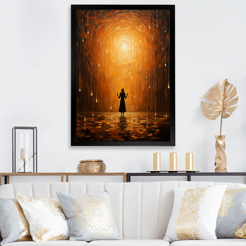 «Yellow Spiritual Divine Radiance Pointillism» sur impression sur toile, H 44 po x l 34 po x P 1,5 po, Cadre photo noir