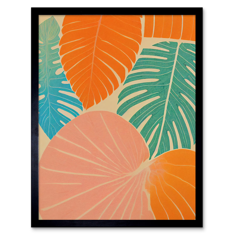 Tropic Monstera Leaf Jungle Pastel Botanic - Single Picture Frame Print, 25.9cm H x 20.6cm W x 1.5cm D