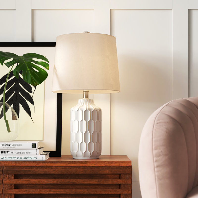 Evadne White/Gold Ceramic Geometric Table Lamp