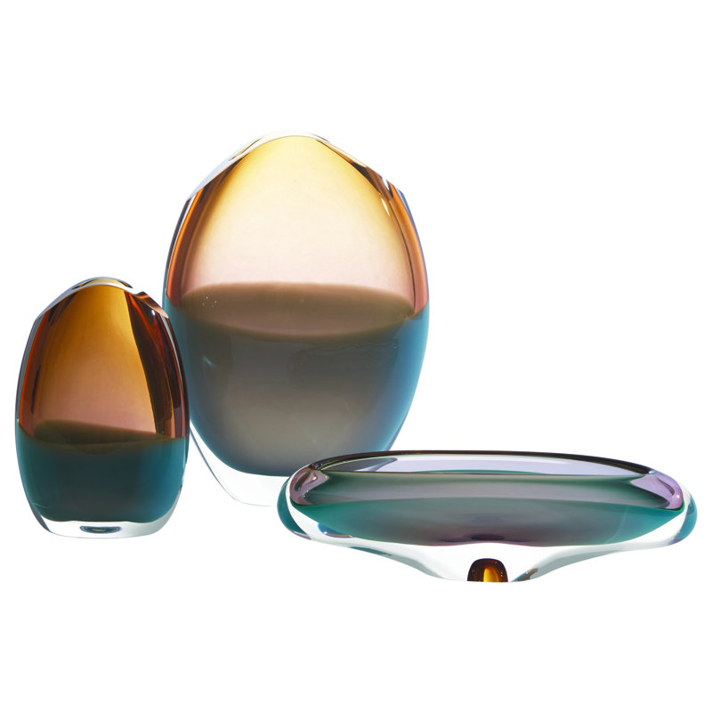 Oval Vase-Pistachio Amber, 15.25" H x 11.25" W x 4.5" D