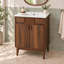 Meuble-lavabo simple 24 po Mid-Century avec lavabo en céramique, portes à fermeture douce et pieds en bois massif-877449019
