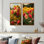 Pivoines par le champ de tournesols I - décoration murale en toile florale 2 panneaux