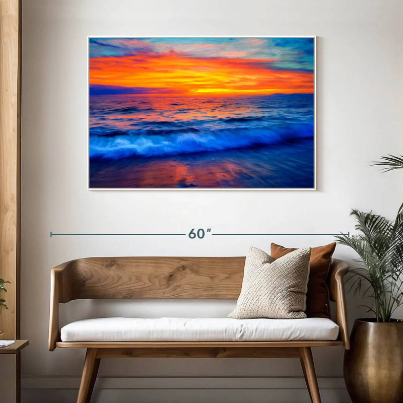 Coucher de soleil hypnotique, 46 po x 31 po, Cadre flottant blanc