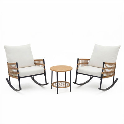 2‑Person Outdoor Patio Rocking Conversation Set With Soft Cushions For Backyard & Porch