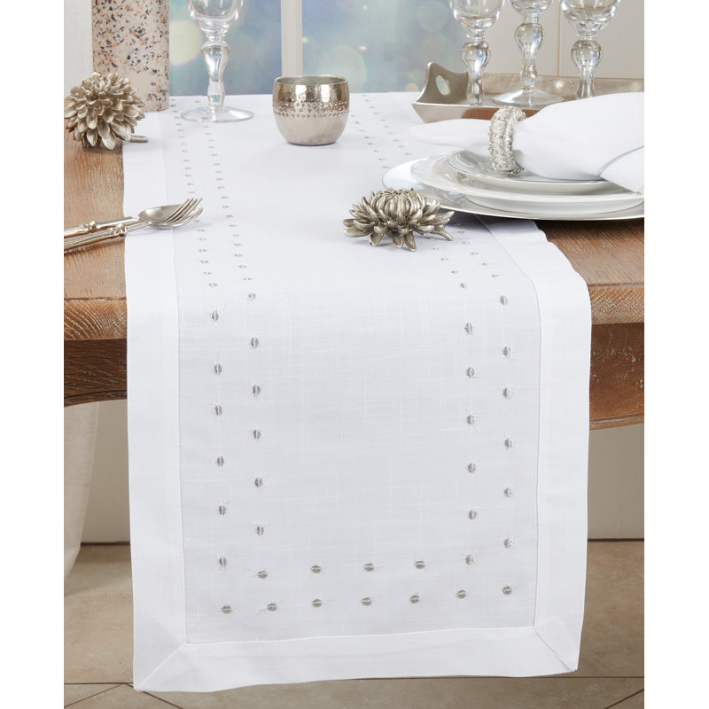 White Polka Dot Polyester Table Runner with Classic Design