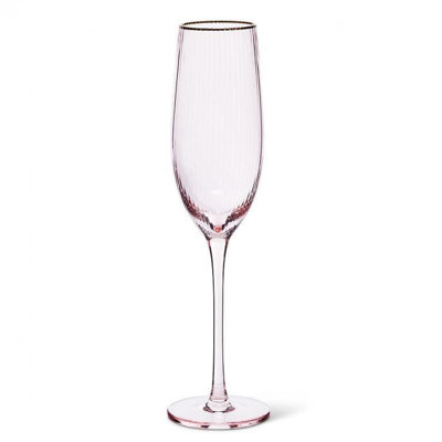 Pink With Gold Rim Flute Drinking Glass