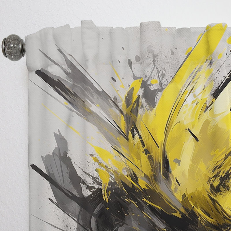 Graciela - Évoluant en encre liquide jaune-gris I - Rideau en velours moderne - obscurcissant - 1 panneau, L 52 po x L 120 po