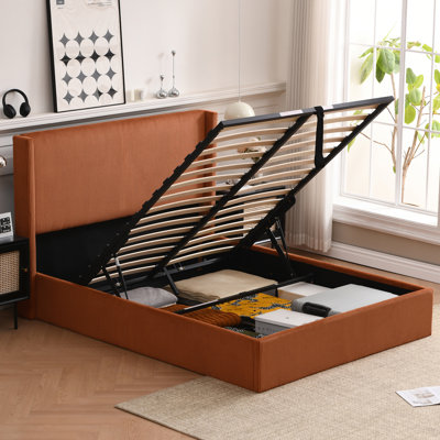 Wauseon Corduroy Upholstered Hydraulic Lift Storage Platform Bed