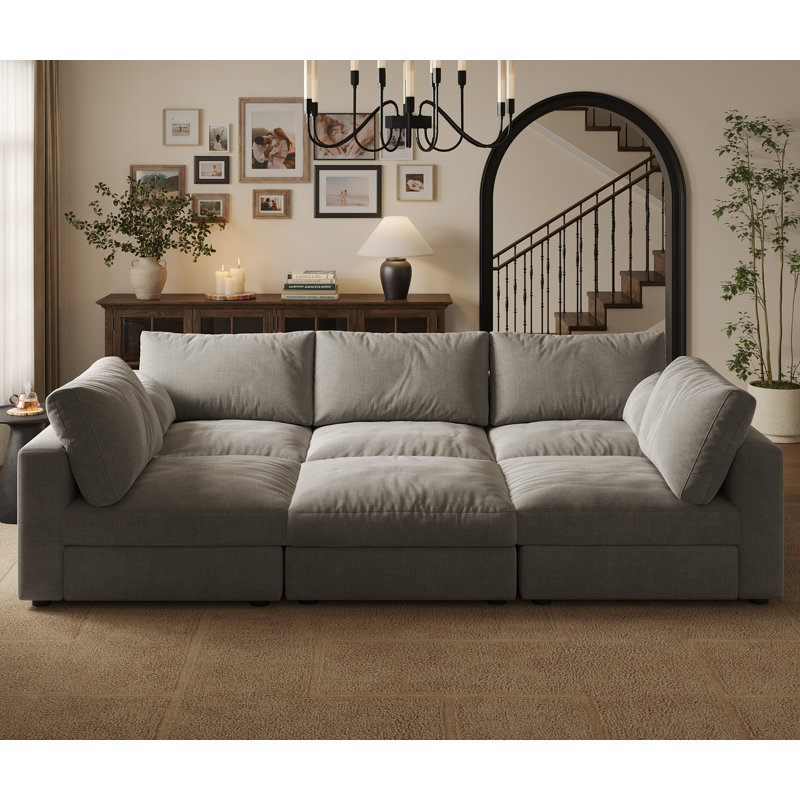 Canapé modulaire de 99 po avec rangement, Chenille gris pâle, H 39 po x l 99 po x P 64 po 