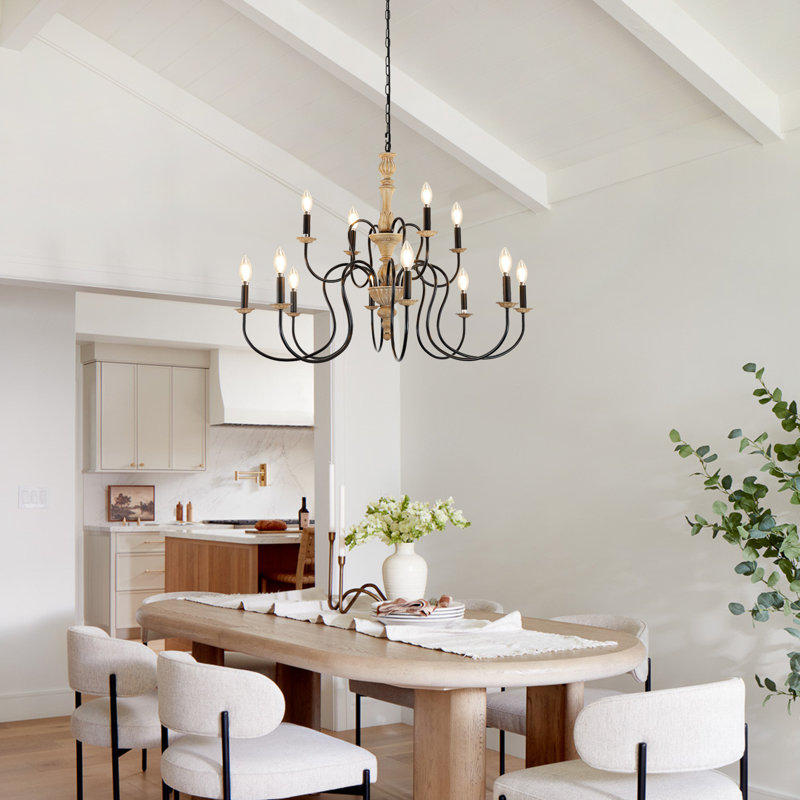 Lustre de style champêtre 12 lumières pour salle à manger de couleur brune
