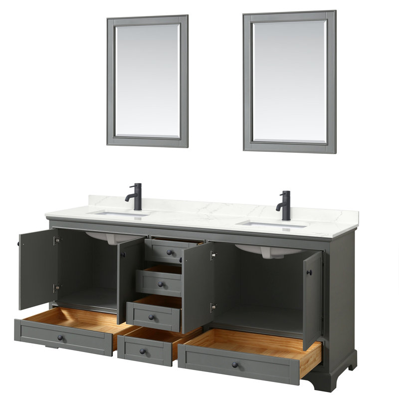 Deborah 80'' Double Bathroom Vanity with Quartz Top with Mirror, Dark Grey, Giotto Quartz, Matte Black
