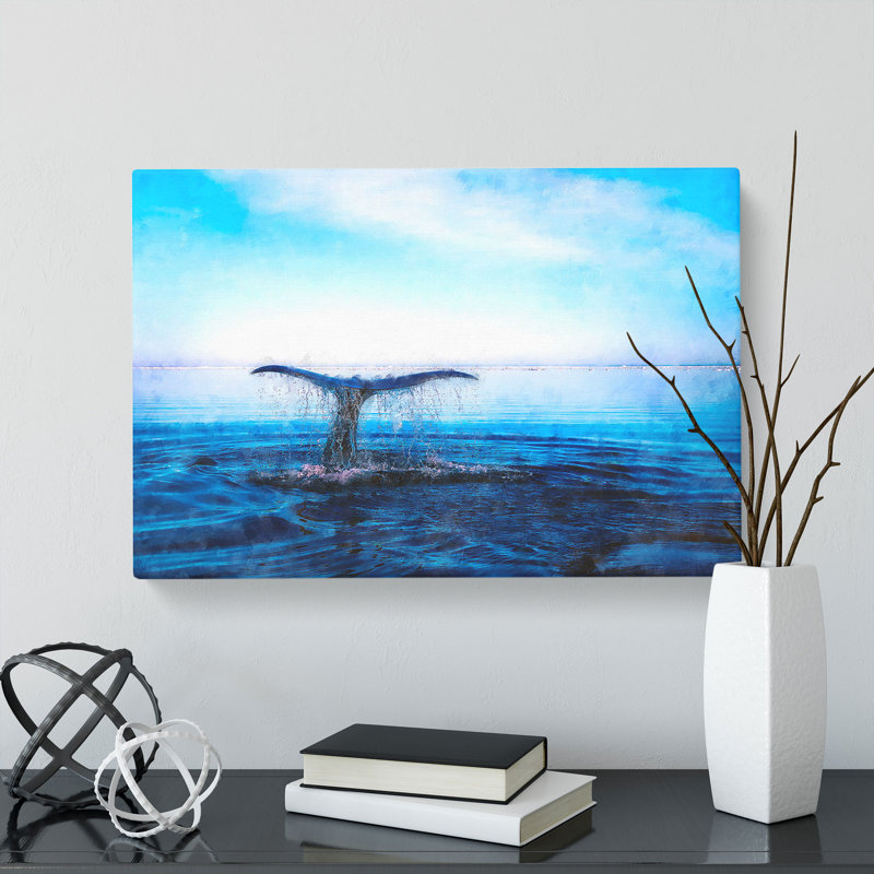 Whale Tail From The Ocean - Wrapped Canvas Painting, 40cm H x 60cm W x 3cm D