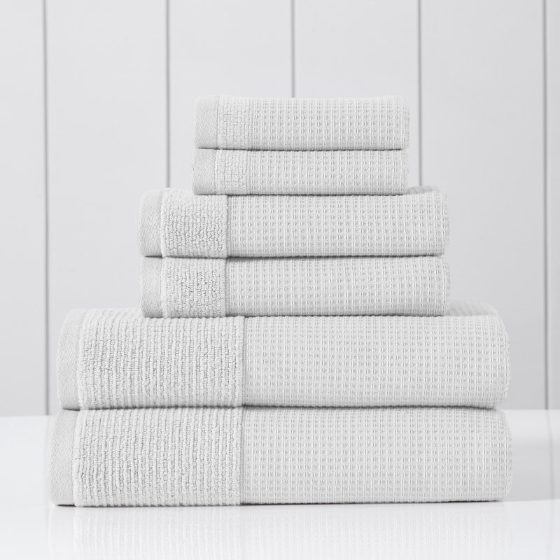 Modern Threads 6-Piece Waffle-Rib Cotton Towel Set Soft Ultra-Absorbent for Bathroom & Spa, White