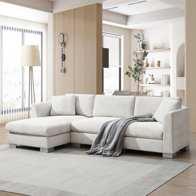 Dhirpal Modern Cloud Sectional Sofa, L-Shaped Luxury Couch Set with 2 Free Pillows, 4-Seat Chenille Indoor Furniture with Oversized Chaise