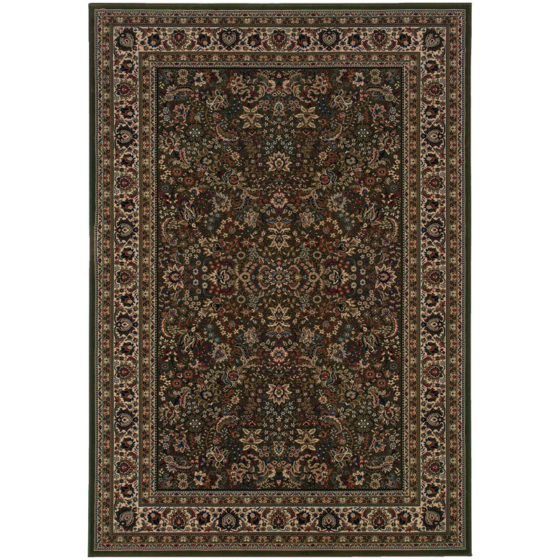 Tapis oriental vert / ivoire Shelburne, Rectangle 6 pi 7 po x 9 pi 6 po