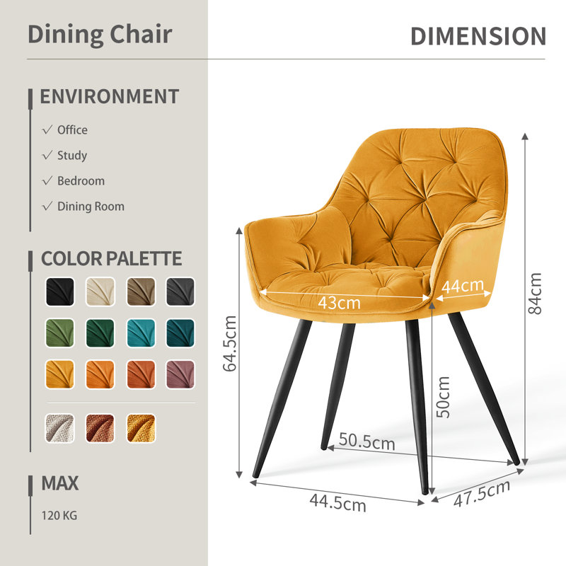 Velvet Tufted Upholstered Armchair Runge 50cm H, Yellow