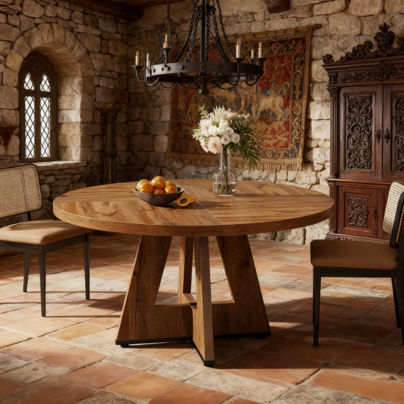 47 Inch Wood Dining Table Round Dining Table (Just 1Pcs Dining Table), Walnut