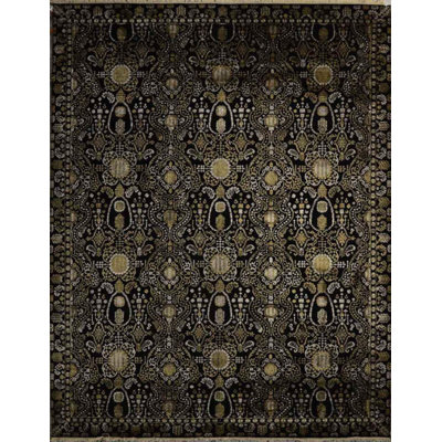 Transitional Hand Knotted Oriental Area Rug in Black