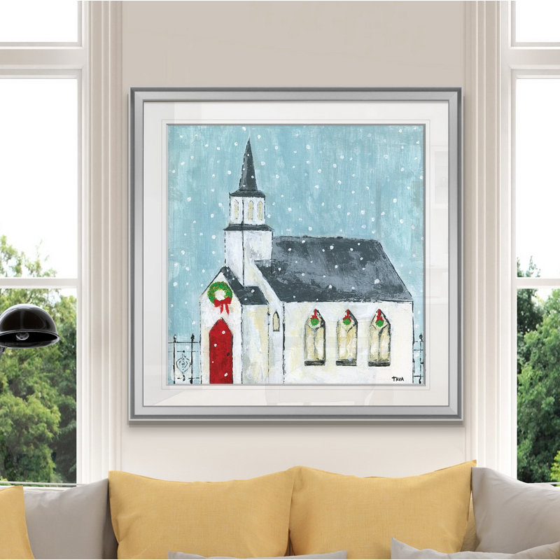 « christmas night », peinture, H 16 po x l 16 po x P 1,5 po, Encadrement argenté