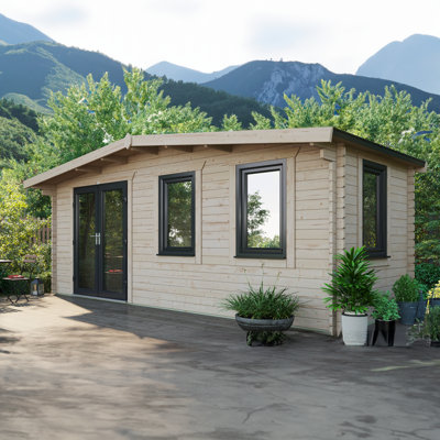 Powersheds Apex 8 x 18ft Chalet Log Cabin, Doors to the Right - 44mm