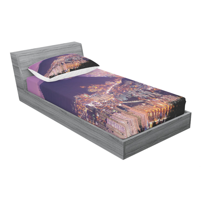 Ensemble de draps Skyline Of Busan, Ensemble de draps pour lit simple TG avec drap-hou