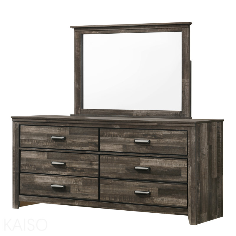 Mobilier de chambre à coucher 1 tiroir rustique contemporain à finition brune avec cinq tiroirs de rangement