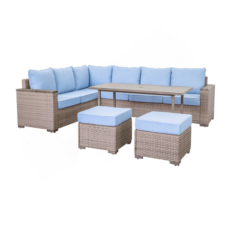 Élégant ensemble modulaire d'extérieur canapé repose-pieds table convertible en oléfine de qualité supérieure en résine tressée