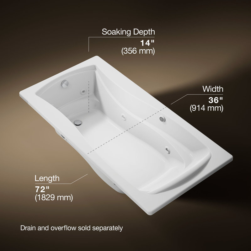 Mariposa 72" x 36" Drop in Whirlpool Bathtub with Bask Heating Technology, White