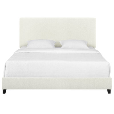 Modern King Bed With Upholstered Side Rails And Solid Wood Feet In White Boucle Size - Add Charm To Your Bedroom