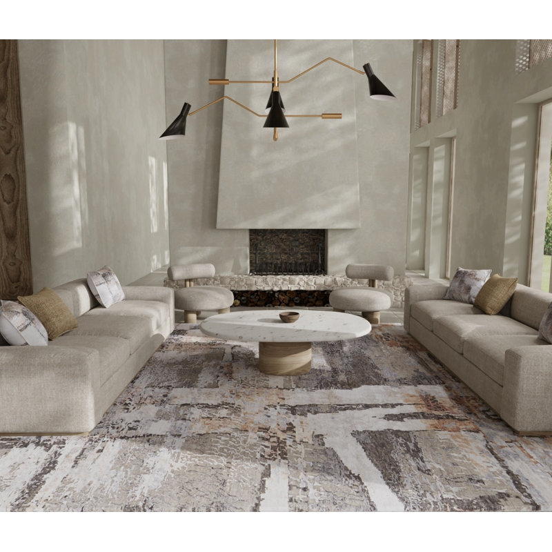 Tapis taupe abstrait moderne Lettie, Rectangulaire 3 pi x 5 pi