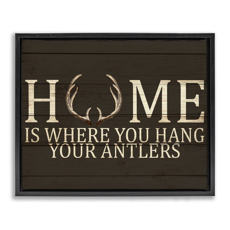«Hang Your Antler», art mural sur toile flottant encadré rustique par Kim Allen, Cadre flottant noir de jais