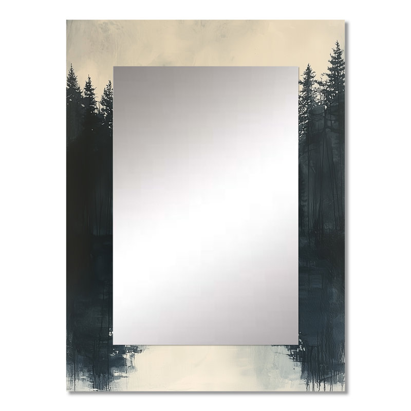 Vintage Forest By The Lake I - Lake Mirror, Traditional Decorative Wall Mirror, Printed Metal Art, 32" x 24"