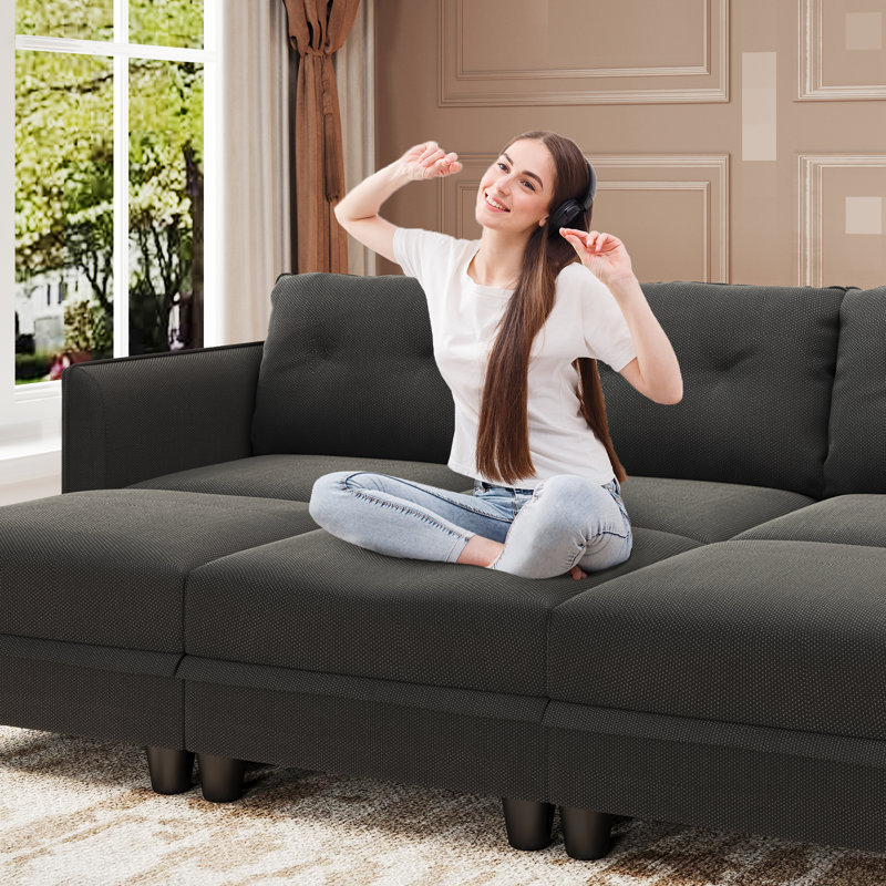 Zendajas Upholstered U-Shaped Sectional, Black Polyester Blend
