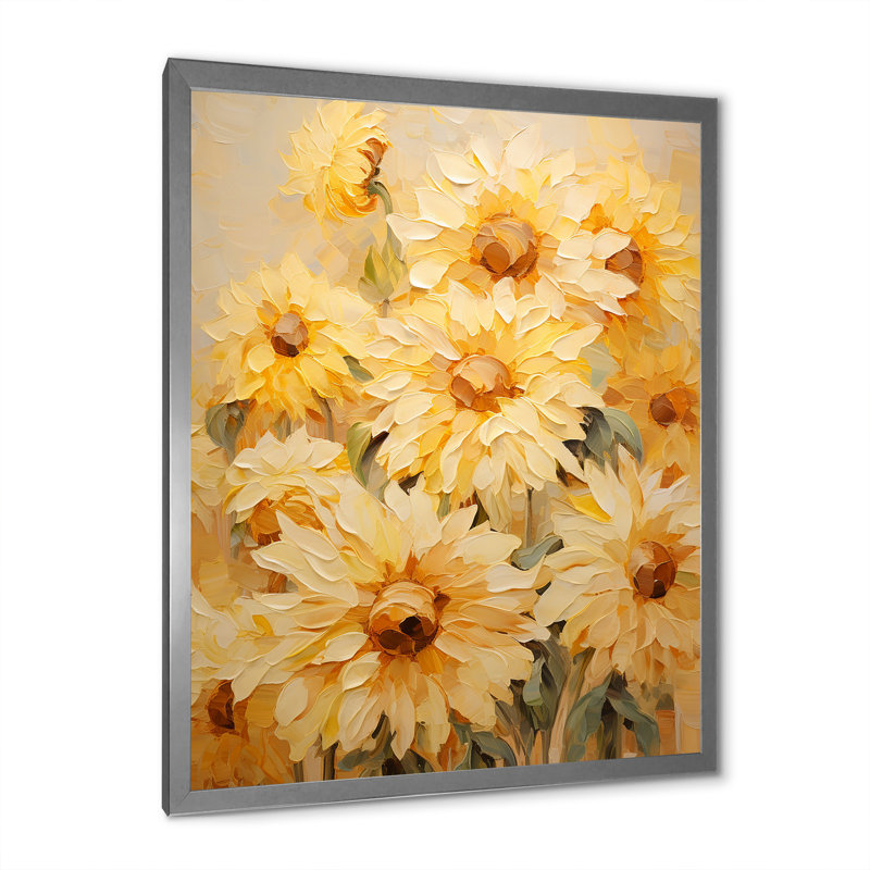 Minimalisme, tournesols beiges efflorescence II sur toile, Cadre photo argenté, H 44 po x l 34 po x P 1,5 po