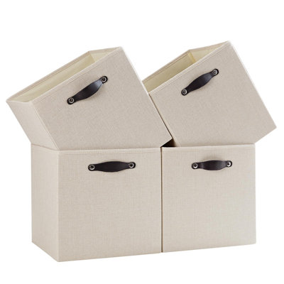 Bacs de rangement | Paniers de rangement en tissu pour tablettes, placards, armoires, garde-robe | Paquet de 4, beige, 13 po x 15 po x 13 po