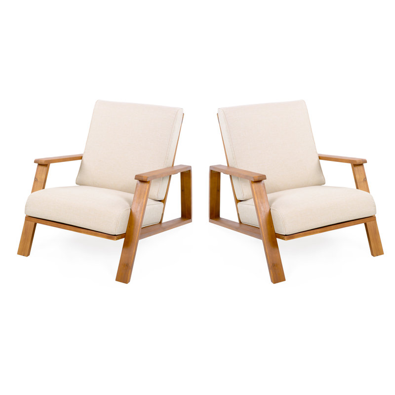 Isham Acacia Outdoor Lounge Chair, Beige Polyester Cushion/Teak Frame