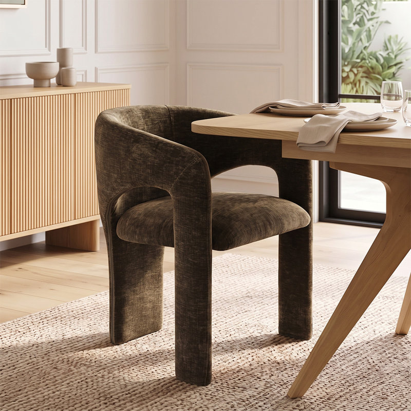 Ensemble de table de salle à manger extensible en placage de bois de 78" à 96" avec 8 fauteuils sculpturaux en chenille