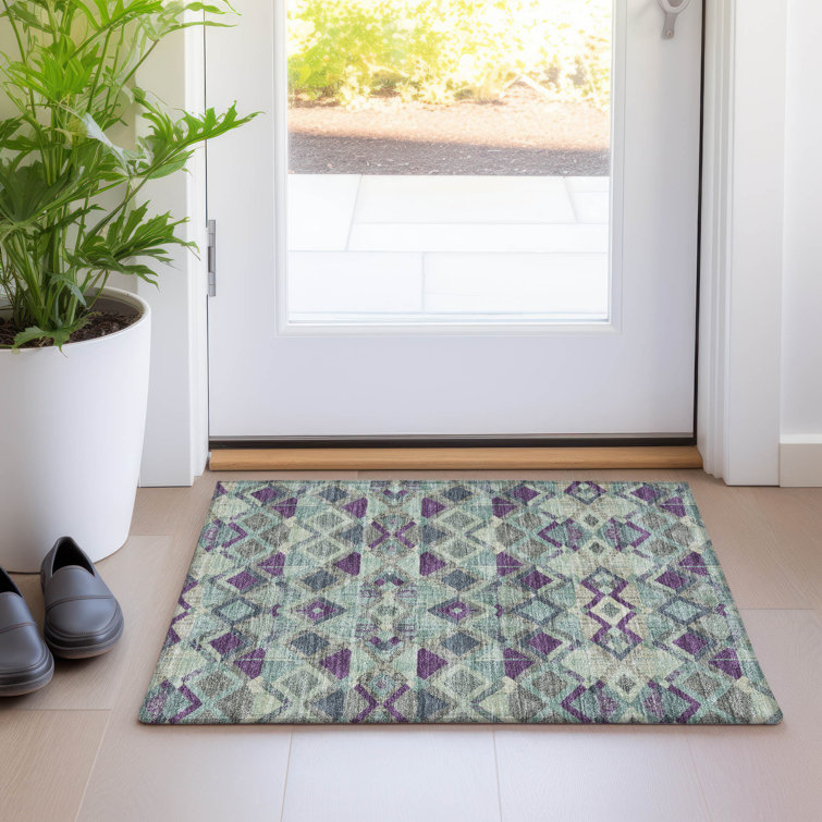 Machine Washable Indoor/Outdoor Christain ACN1311 Seafoam Rug