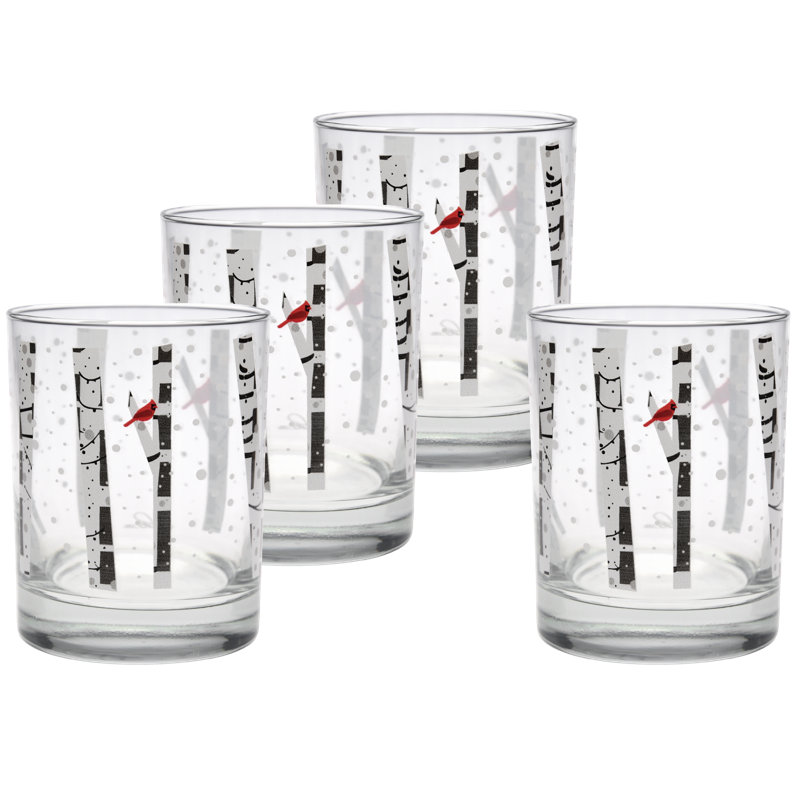 Culver 14-Ounce DOF Double Old Fashioned Glass (Set of 4) - Birch Trees Cardinal