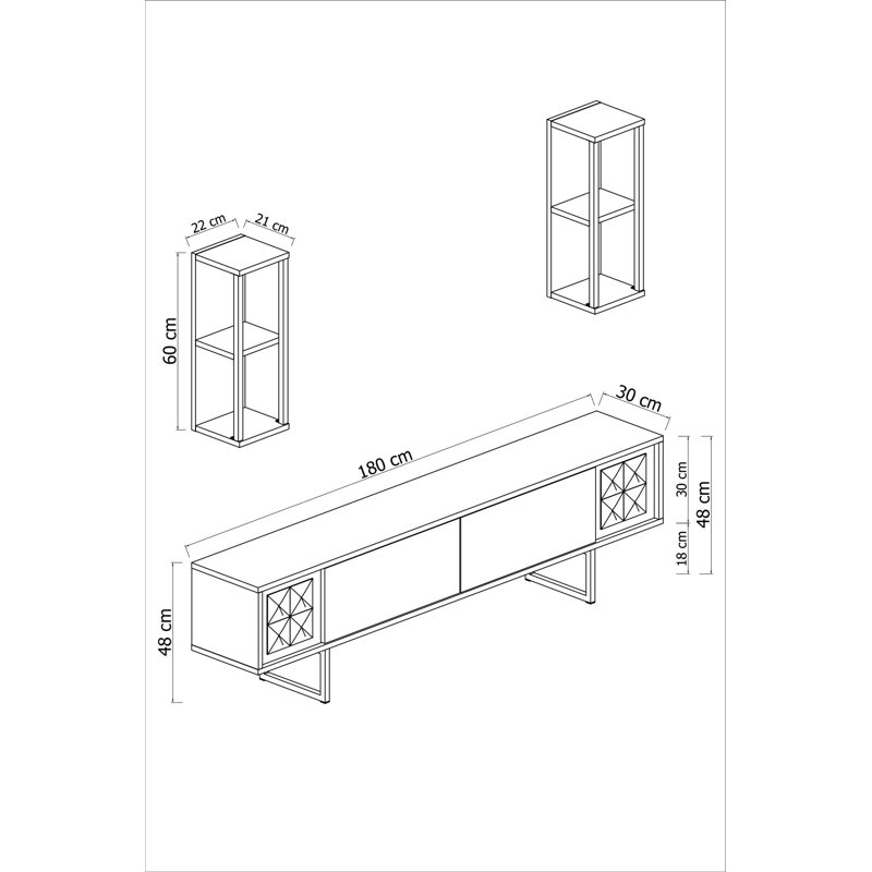 Meuble télé moderne avec pieds en métal, anthracite et noir, 70,9 po x 11,8 po x 18,9 po | 100% panneau de particules enduit de mélamine, épaisseur: 0,71 pouce | Comprend 2 tablettes murales de 8,7 po x 8,3 po x 23,6 po | Design industriel élégant pour le salon