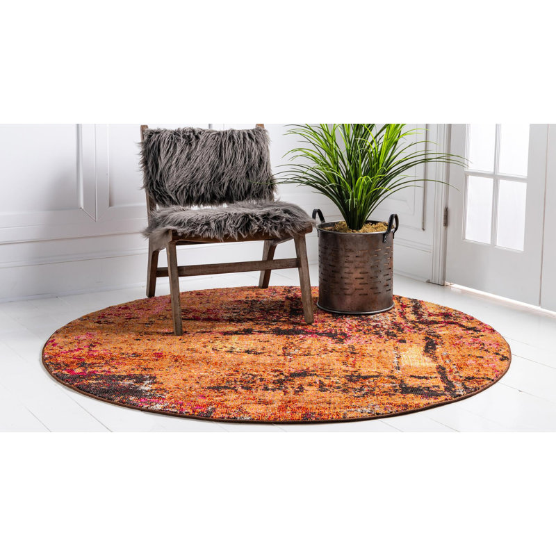 Rizer Abstract Orange Area Rug, Round 8'