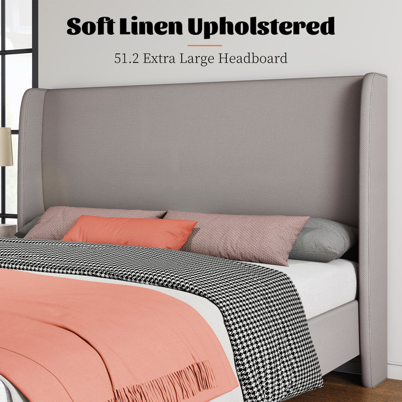 Cameren Upholstered Platform Bed, Full, Light Gray