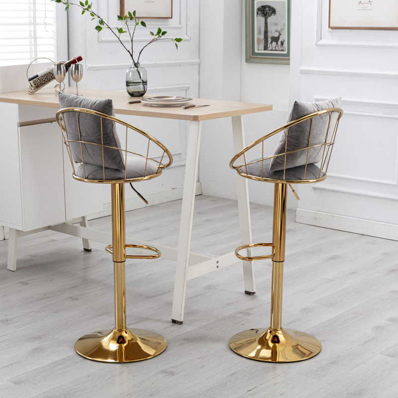 Chaise de bar en velours blanc cassé, Gris