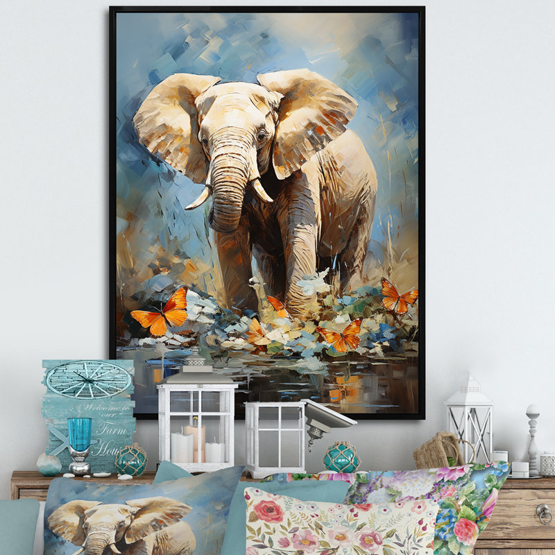 «Majestic Elephant In The Wild», reproduction sur toile, Cadre flottant noir, H 20 po x l 12 po x P 1 po