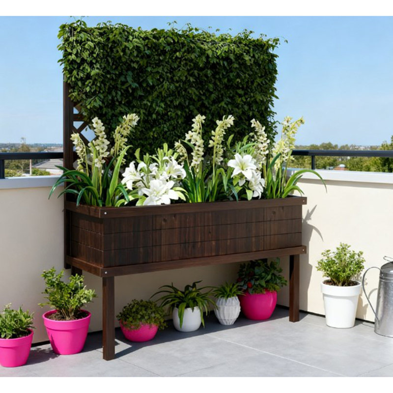 Elegant Stylized Trellis Planter with Self-Draining Design and Carbonized Fir Wood for Outdoor Beauty and Functionality